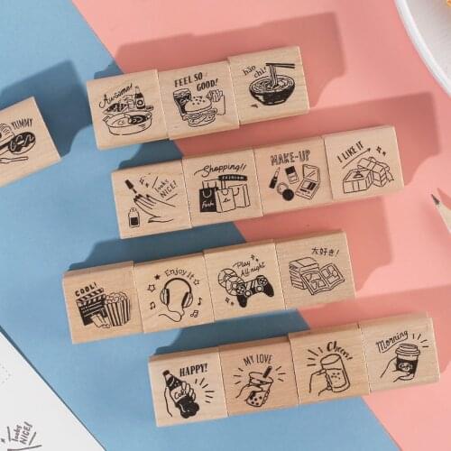 4pcs/lot Vintage drinks food daily life stamp DIY wooden rubber stamps for scrapbooking stationery scrapbooking standard stamp
