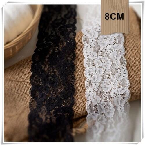 8cm wide black and white bilateral straight edge stretch lace computer jacquard loose-fitting lace material