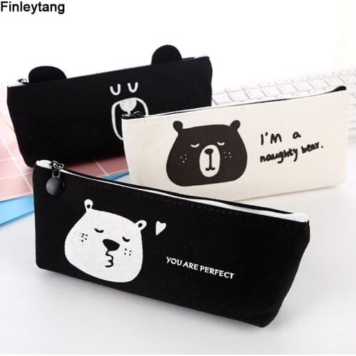 Canvas Bear Pencil Bag Boy Girl Stationery Supplies Cute Animals Pencil Case School Supplies Student Stationery Gift Pencil Box