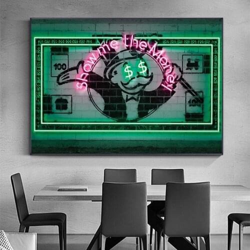 Street Graffiti Art Canvas Painting Show Me The Money Letter Posters and Prints Wall Art Picture for Living Room Home Decor