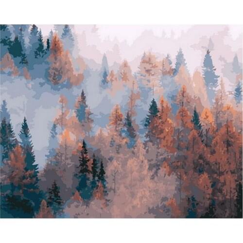Frameless diy painting by numbers for wall decor pictures by numbers for home decor 4050cm fog in mountain