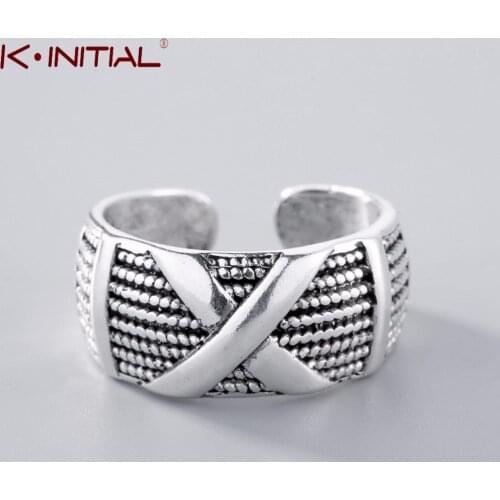 Kinitial Twist Rings Retro Cross Ring for Women Party Couple Wedding Jewelry Braided Finger Accessories Anniversary Adjustable