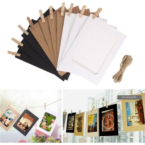 3/5/6 inch DIY Combination 10Pcs Wall Photo Frame with 10pcs Clips and Rope DIY Hanging Wall Picture Album Kraft Home Decoration