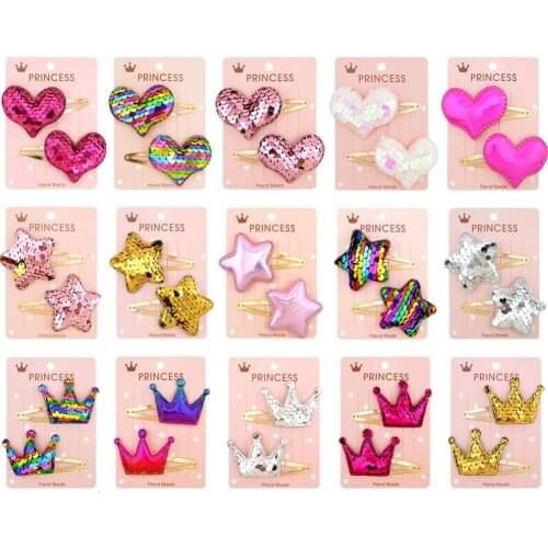 1 Pairs Lytwtws Baby Girl Cartoon Hair Accessory Cute Kawaii Sequin Star Heart Crown Infant Newborn Toddlers Clips Hairpins