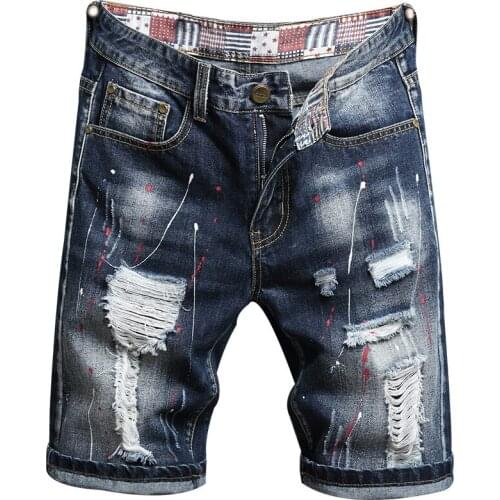 Mens graffiti torn short jeans 2021 summer casual fashion slim fashion retro style denim shorts mens clothing brand clothes