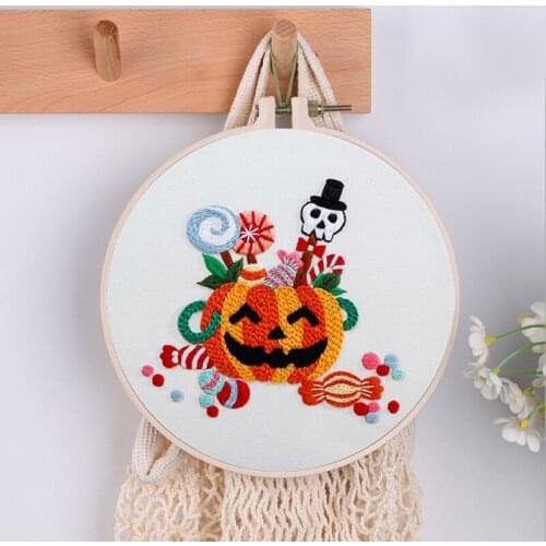 Halloween Embroidery Kit for Beginners Gift Embroidery Set Embroidery Hoop Threads Contains Materials and Tool English Manual