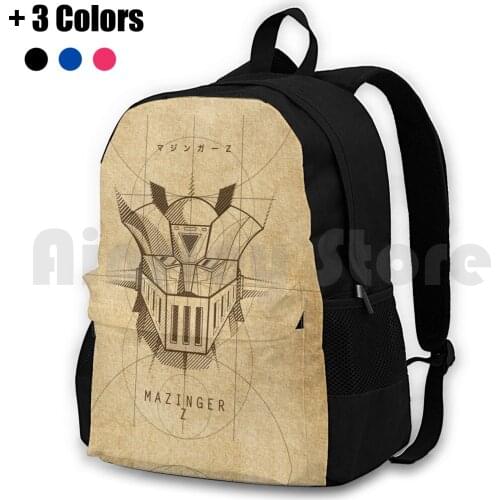 081 Project Z Outdoor Hiking Backpack Waterproof Camping Travel Z Mazinga Z Zeta Mazinga Manga Anime Robot Stripes Head White