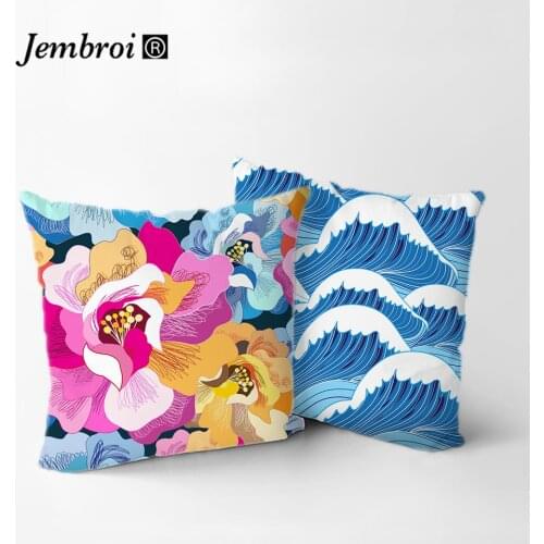 Double-sided Printing Polyester Decorative Pillows Case Flower Sea Bird Butterfly Designer Blue Geometric Cushion Cover for Sofa