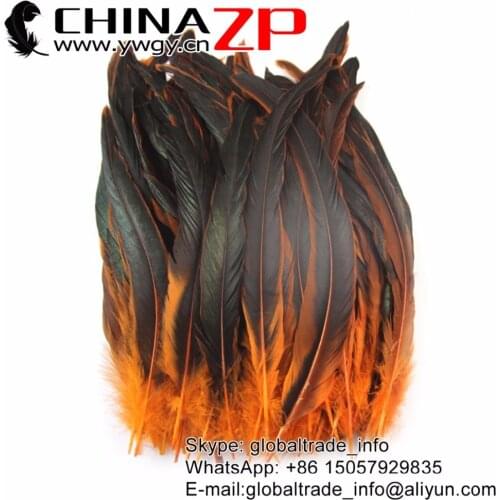 NO.1 Supplier CHINAZP Factory 100pcs/lot 25-30cm(10-12inch) Length DIY Decoration Part Dyed Orange Rooster Tail Feathers