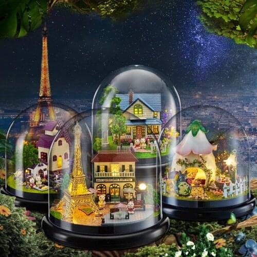 New Villa Cottage Model Diy dollhouse Hand-assembled Transparent Cover Creative Music Box to Send Girlfriend Birthday Gift P212