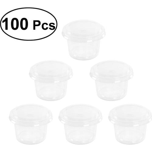 100PCS 1oz Disposable Plastic Portion Cups Clear Portion Container with Lids for Jelly Yogurt Mousses