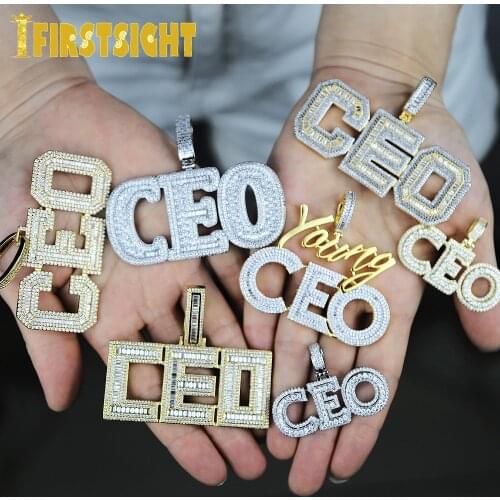 Iced Out Cubic Zirconia Big Sliver Color CZ Stone CEO Necklace 5mm Tennis Chain Letter CEO Pendant Necklaces Hip Hop Men Jewelry