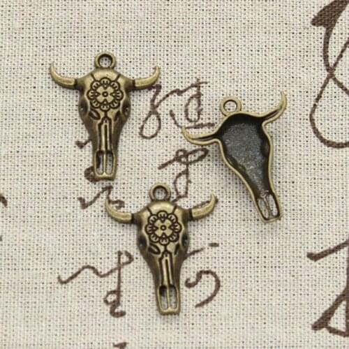 30pcs/Lot Skull Bull Ox Star Head Charm Vintage Bronze Silver Color Pendant Accessories For Handmade Jewellery Making Supplies