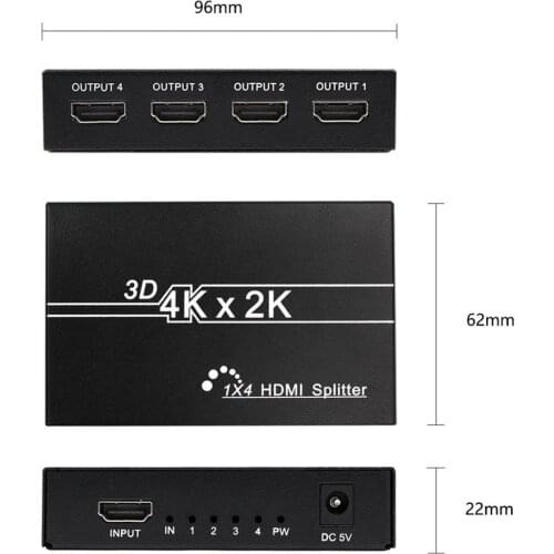 4K HD Splitter 1X4 Port 3D UHD 1080p 4K*2K Video HDMI-compatible Switch Switcher HD 1 Input 4 Output HUB Repeater Amplifier