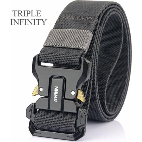 TRIPLE INFINITY Fashion Mens Belt Metal Pluggable Buckle Adjustable Belts For Men Elastic Tactical Belts Quality Wear-resistant