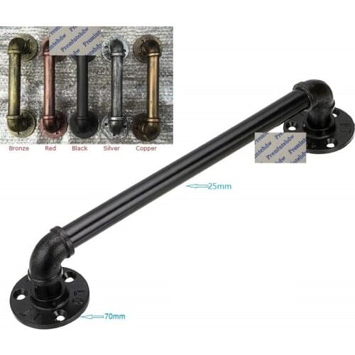 Retro Rustic Rural Vintage Water Iron Pipe Barn Door Pull Grab Towel Bar Handle Antique Red Bronze Silver Copper Black