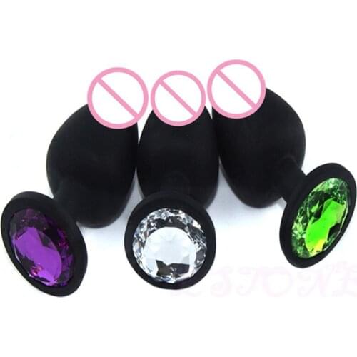 Sexy Anal Plug Silicone New 7*2.8cm Black Rhinestone Jewelry Butt Sex Toy