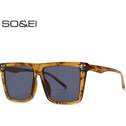 SO&EI Fashion Oversized Square Women Sunglasses Vintage Brand Designer Gradient Eyewear Men Rivets Sun Glasses Shades UV400