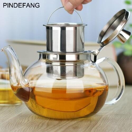 PINDEFANG 500~800ml Various ShapeHeat resistant -30~150oC Borosilicate Glass Teapot Classic Stainless Steel Infuser Heatable Set