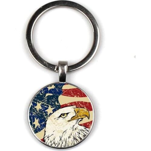 Vintage old style American flag keychain, glass cabochon keychain, fashion bag accessory