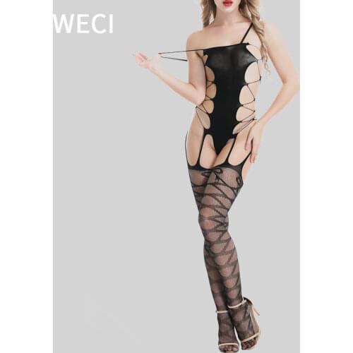 WECI Under Wear Women Erotic Crotchless Thong Bodysuit Sexy Costumes For Sleep Stripper Pole Dance Exotic Mesh Clothing Apparel
