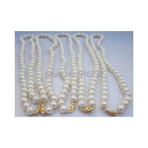 YH@CS >noblest south sea 5PC 9-10mm Akoya AAA white pearl necklace 18" new