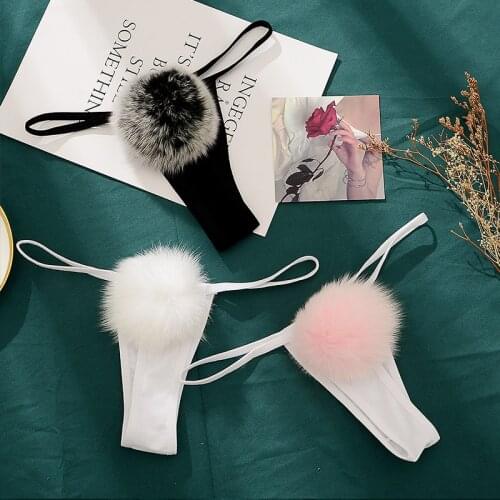 Womens Sexy Thong Pantie Cute Rabbit Tail G-String Fur Ball Bikini T-Back Cosplay Underwear exotic panties