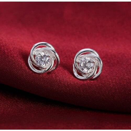 New wedding party 925 Sterling Silver earrings for Women Street fashion Jewelry birthday Gift Shiny zircon studs earrings