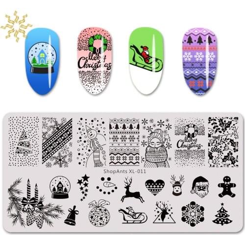 SHOPANTS 1Pcs 6*12 Christmas Nail Stamping Template New Year Xmas Snowman Design Rectangle Nail Art Stamping Plate