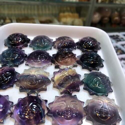 1pcs AAAA natural crystal seven color fluorite carving happy sun crystal unicorn statue decoration