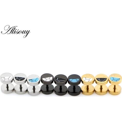 Alisouy 2pcs Stainless Steel Stud Earring For Women Man Pentagram Gold Black Silver Color men women stud earring Jewelry