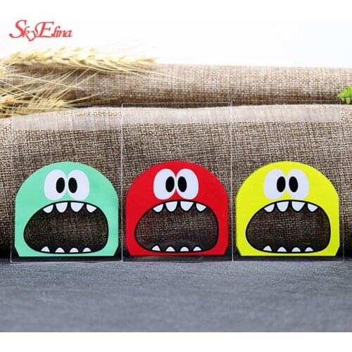50Pcs Cute Big Mouth Monster Plastic Bag Wedding Birthday Cookie Candy Gift Packaging Bags OPP Self Adhesive Cookie Bags 6Z