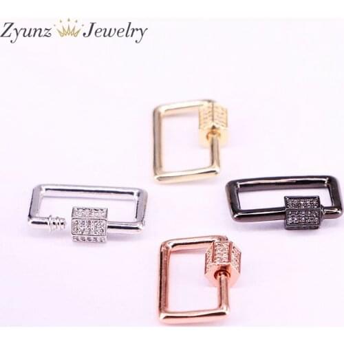 6PCS, 14*20mm, Pave CZ Rectangle Lock - Micro Pave Rectangle Lock with Screw On Mechanism