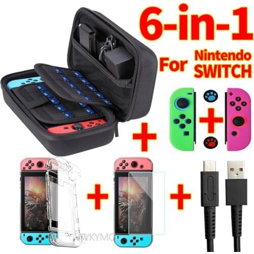 For Nintend Switch 6 in 1 game accessory set Storage bag Screen Protector Transparent case