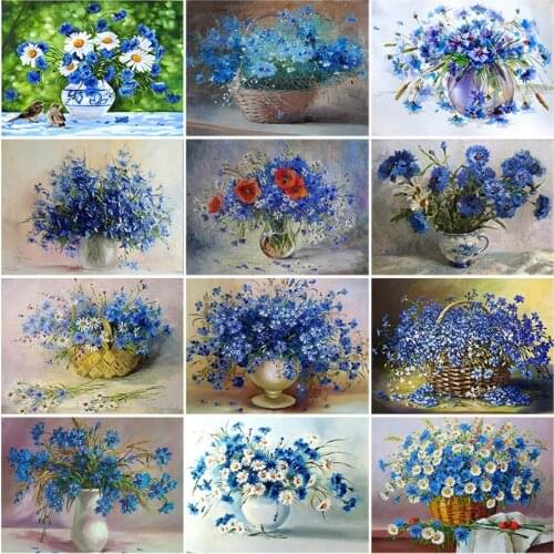 DIY 5D Diamond Painting Flower Full Round Diamond Embroidery Sale Blue Cornflower Mosaic Cross Stitch Basket Rhinestones Decor