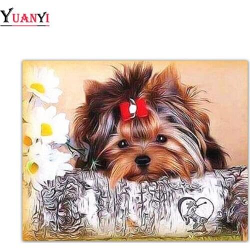 Full Square/Round Drill 5D DIY Diamond Painting "dog & flower" 3D Embroidery Cross Stitch 5D Decor