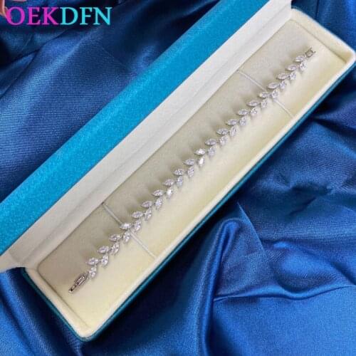 OEKDFN 100% 925 Sterling Silver Bracelet For Women Sparkling High Carbon Leaf Birthstone Engagement Wedding Fine Jewelry Gift