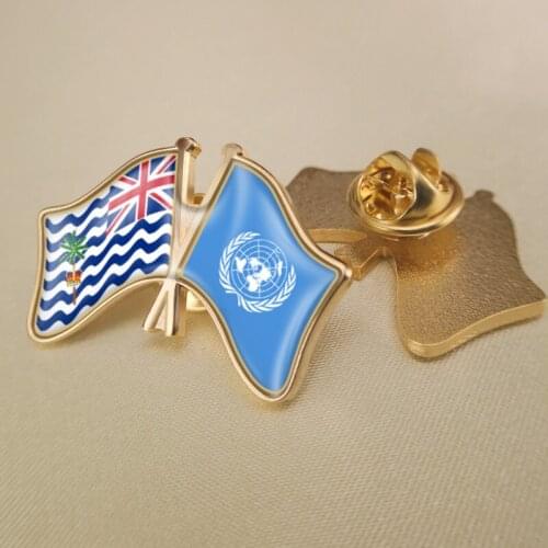 United Nations and British Indian Ocean Territory Crossed Double Friendship Flags Lapel Pins