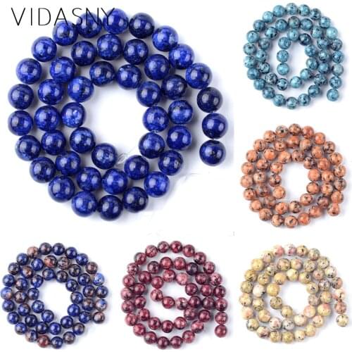 Natural Mineral Beads Blue Orange Red Spot Stone Ronud Loose Beads For Jewelry Making 8mm Mineral Stone Fit For Bracelets 15