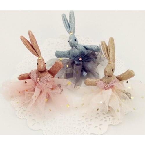 Boutique 15pcs Fashion Cute Glitter Tiaras Rabbit in Lace Skirt Hairpins Solid Kawaii Bunny Hair Clips Hair Accessories Headwear