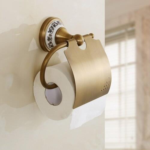 Toilet Paper Holder Wall Mounted Roll Holder Rack Toilet Tissue Holder Antique Brass Bathroom Accessories zba412