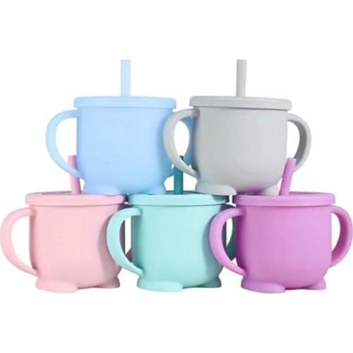 Baby Feeding Cups Cute Cartoon Silicone Baby Learning Drinkware Food Grade For Kids with Silicone Sippy Leakproof Cup