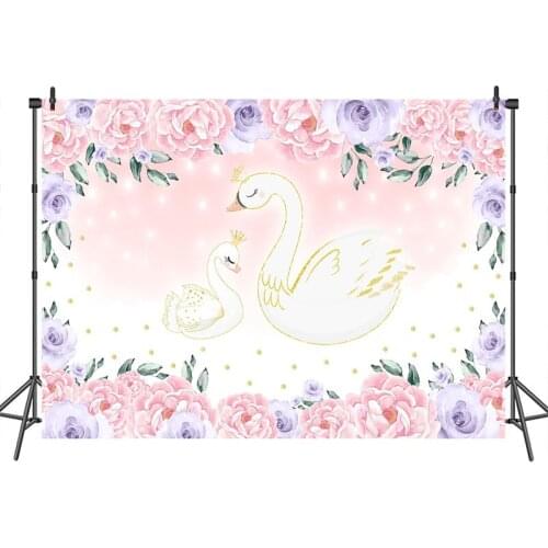 Baby Shower Photography Backdrop Swan Flower Newborn Birthday Party for Girl custom photo booth backdrop