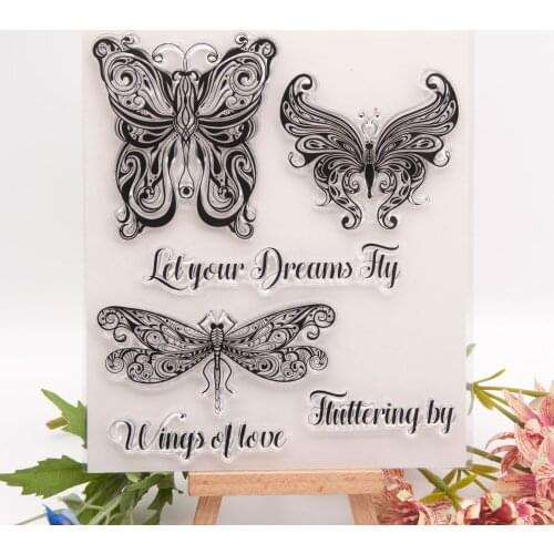 FPYR 21Retro Dragonfly Butterfly 14.5X16.5cm Transparent Seal For DIY Handbook Scrapbook Transparent Silicone Seal Rubber Stamp