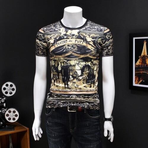 Print Fashion Korean Short Sleeve T Shirt 2020 Summer Camiseta Hombre Club Party Cloth Homme Hombre Manga Corta Short Tee Men