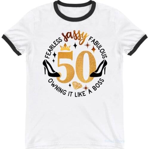 50th Birthday Gift T-Shirt WomenS Clothing Fearless Sassy Fabulous Tshirt Femme Summer Fashon Style T Shirt Female Streetwear