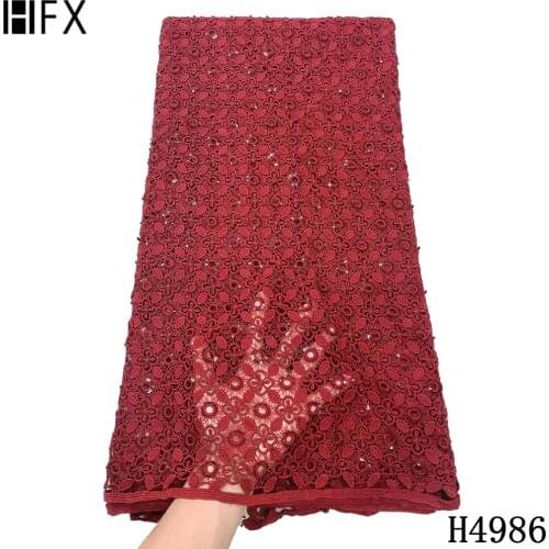 HFX Newest Design African Lace Fabric 2021 Nigerian Cord Lace Guipure Lace Water Souble Party Dress 5 yards For Asoebi Clothing