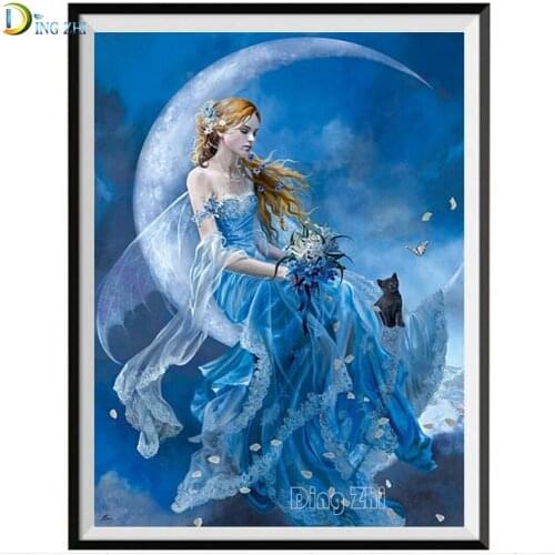Fantasy Butterfly Fairy 5d Diamond Painting Moon, Girl Diamond Embroidery Mosaic Art Picture For Living Room Cuadros Decor