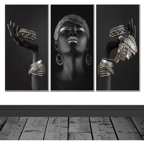 African Black Woman Holding Golden Jewellery Art Paintings On The Wall Art Posters And Prints Canvas Picture For Room Decoration