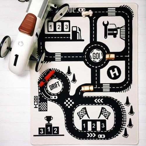 140X90CM Kids Boy Baby Play Mat Toys Track Road Printed Carpet Pugs large Cotton Mat kids Toy Train Track Mats 0-6 Yrs Baby 2018